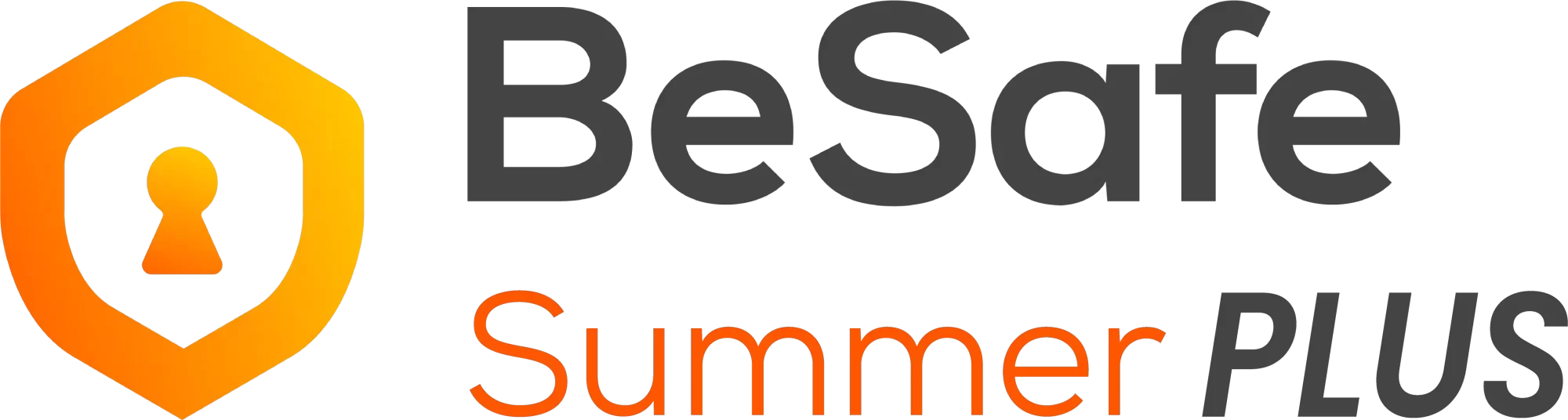Logo di "BeSafe Summer PLUS" con un'icona a forma di scudo e foro della serratura.